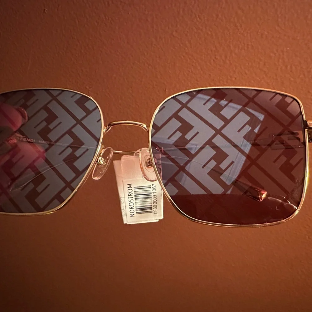 Fendi Baguette 59 mm FF Print Gold Square Frame with box and case - Picture 2 of 4